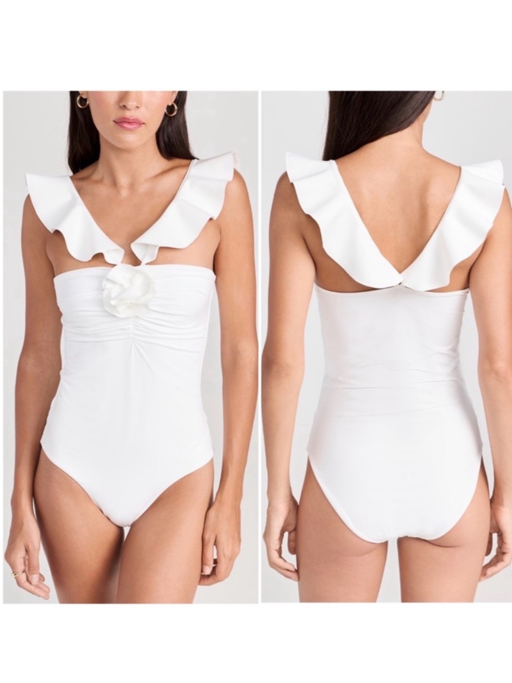 MAYGEL CORONEL Women’s O/S White Erini One-Piece Ruffle Floral Appliqué Swimsuit